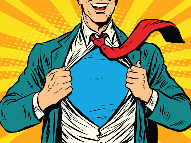 Super hero male businessman pop art illustration new employee star appointment notice