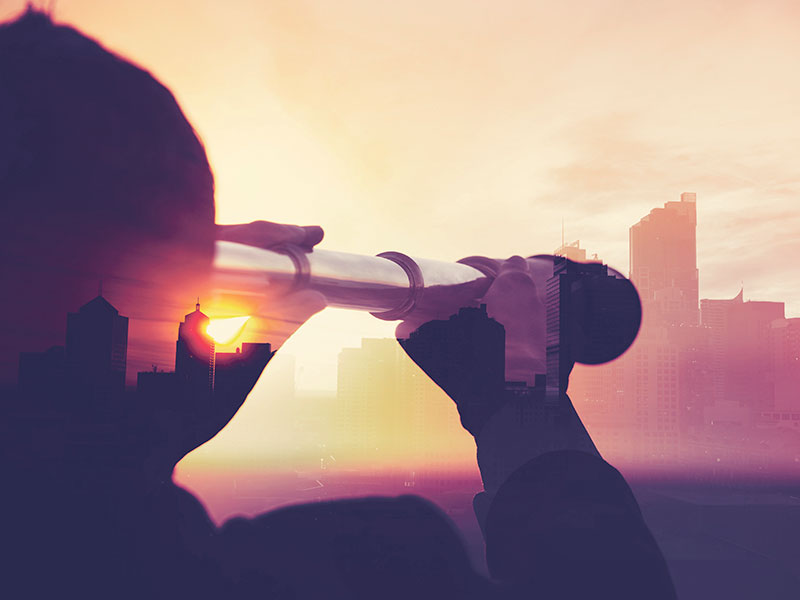 telescope, dawn, skyline, looking to the future