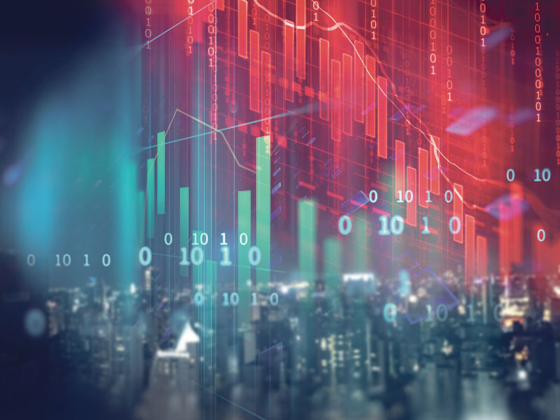 Red and blue market performance graph