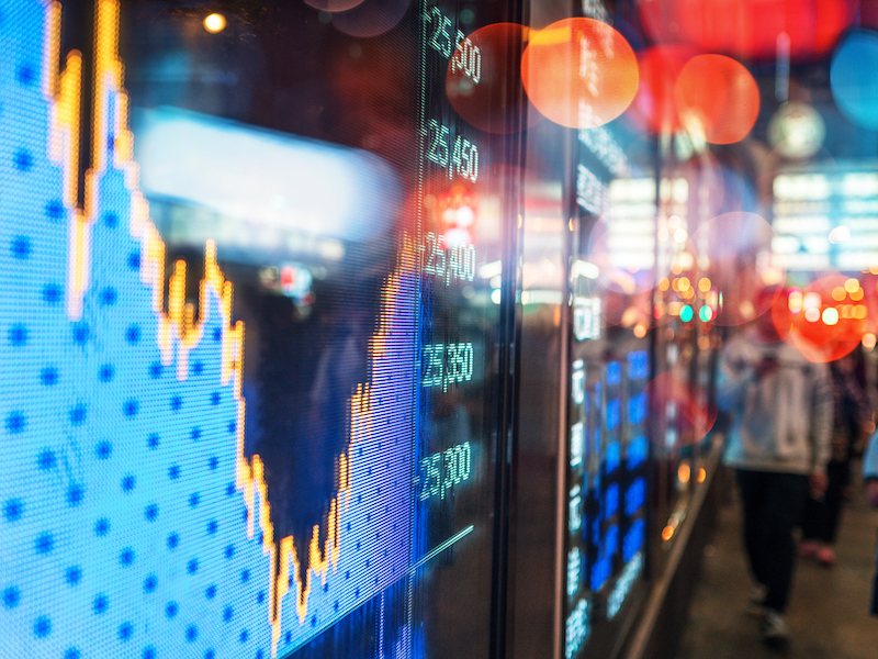 Financial stock exchange market display screen board on the street