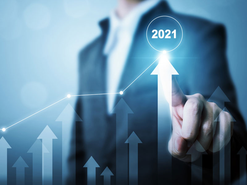 Businessman pointing to future growth