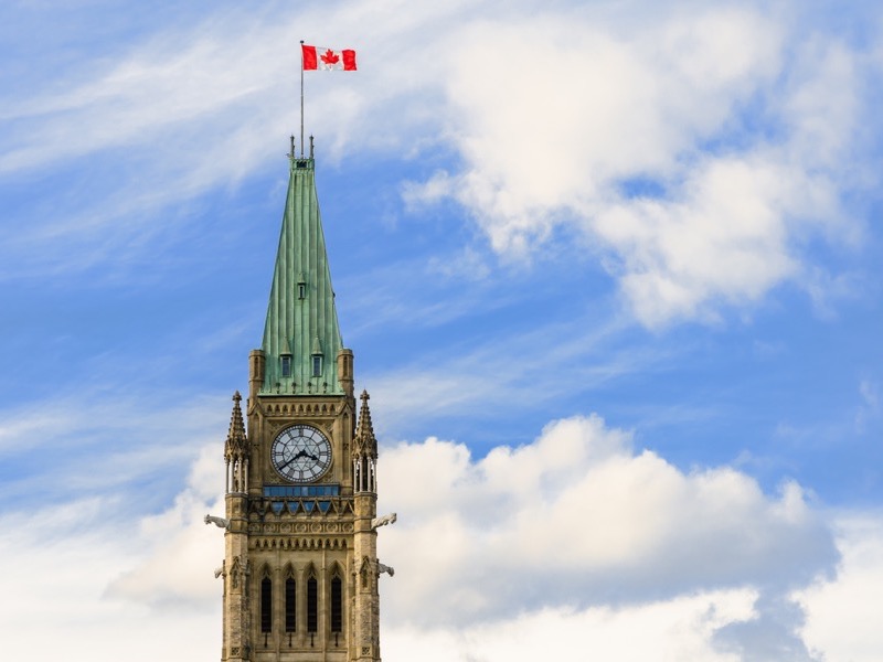 Tower of Victory and Peace in Ottawa, Canada. Bell and Clock Tower of Canadian Parliament.