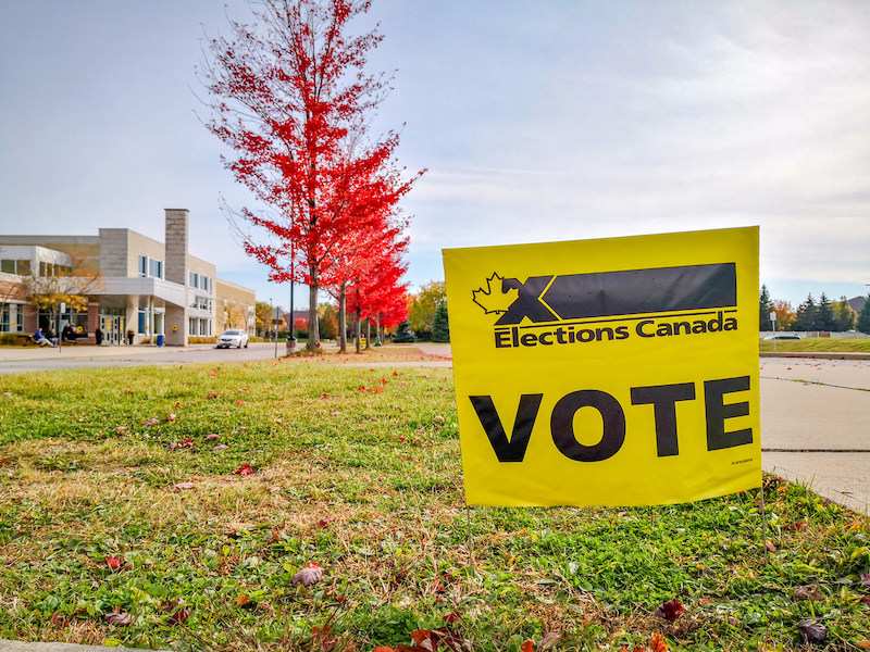 Election sign at Polling Station of Woodbridge, Ontario, Canada