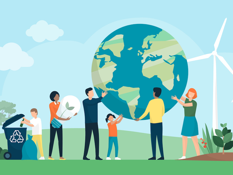 Multiethnic group of people cooperating for environmental protection
