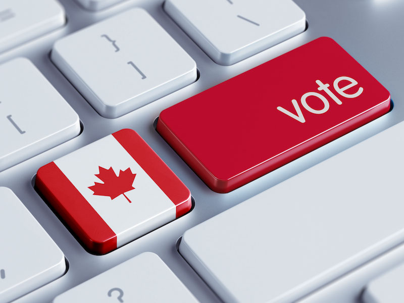 Canadian voting appeal on computer keyboard