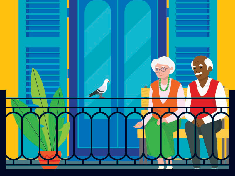 senior couple feeding birds