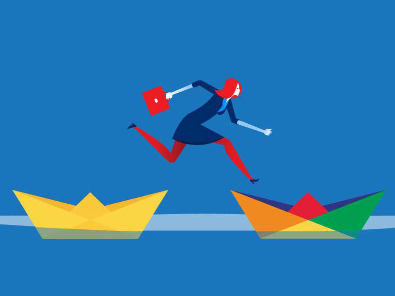 woman jumping ship and leaving