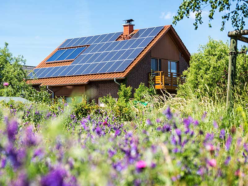 Solar panels installed on the roof of a house