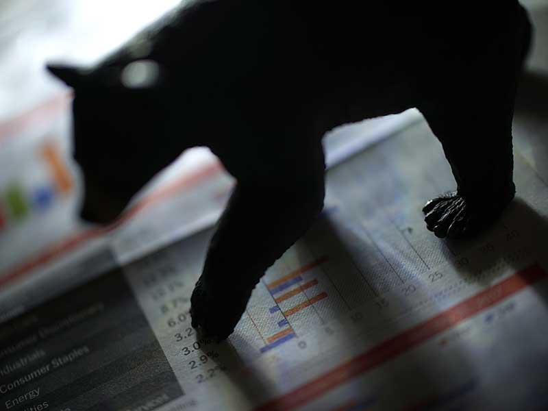 Shot of bear figuring standing on financial paper