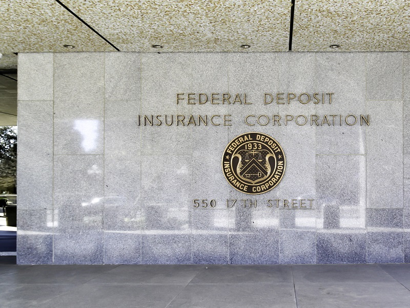 Entrance to The Federal Deposit Insurance Corporation (FDIC) in Washington DC. stock photo