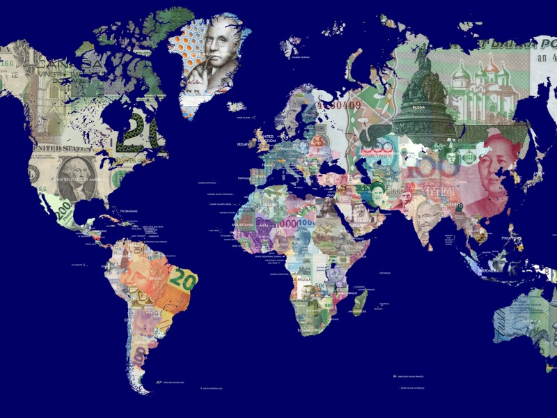 World Map in Currencies stock photo