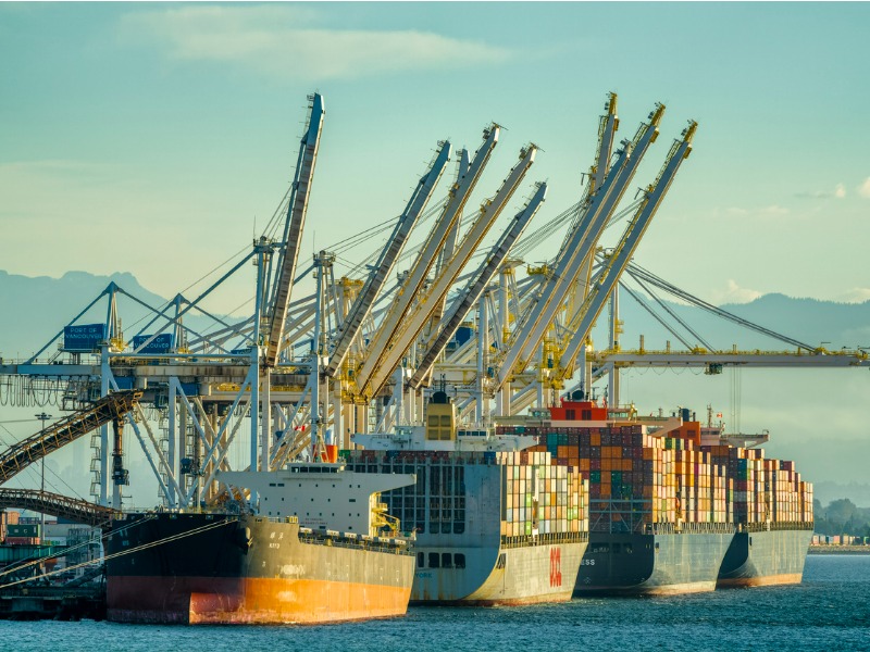 Freighter port off the west coast of Vancouver, British Columbia