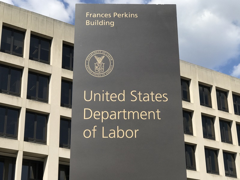Washington DC USA , Sep 03 2019 : Labor sign and building.