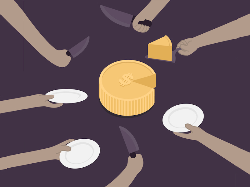 Hands reaching out for pie