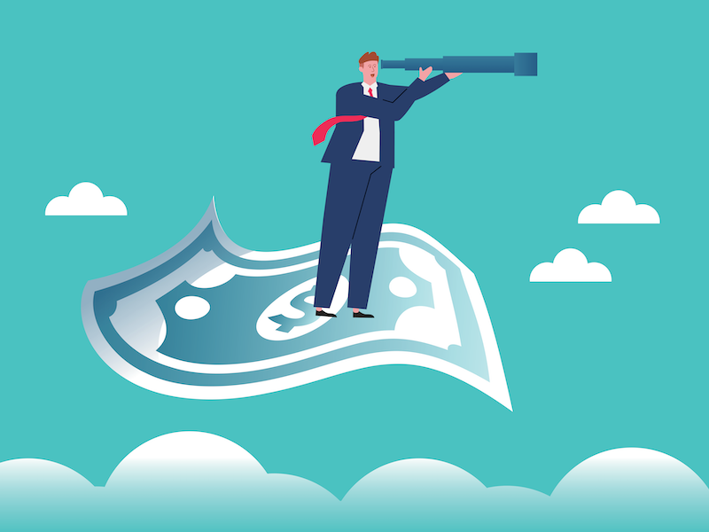Man on dollar cloud