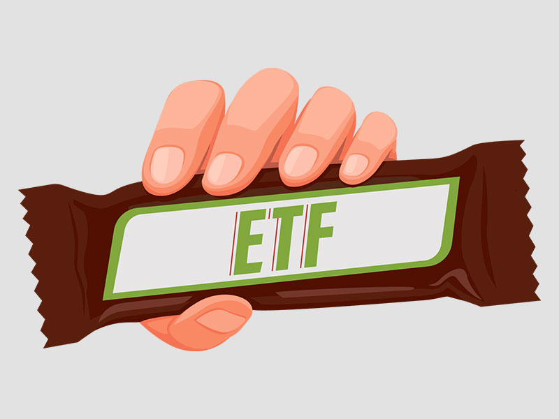 Illustration of a chocolate bar with the word ETF written on it