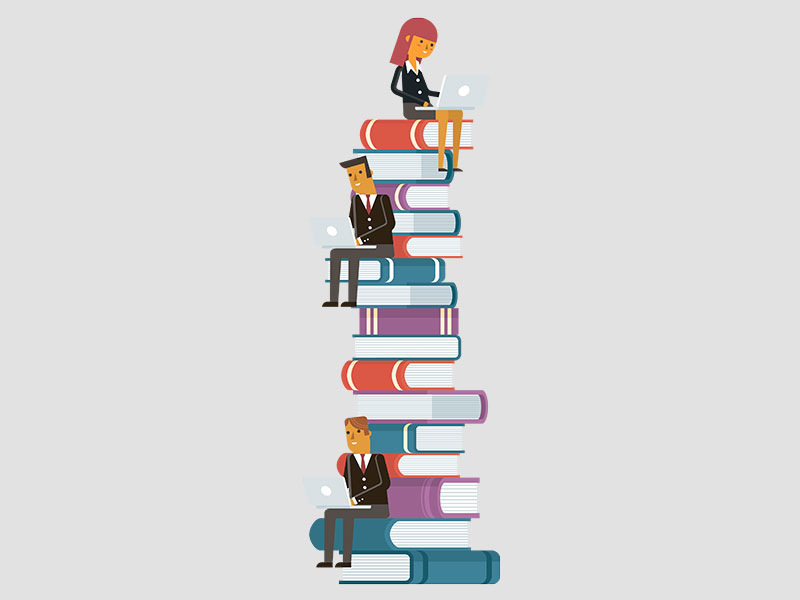 Illustration of people sitting on a stack of books