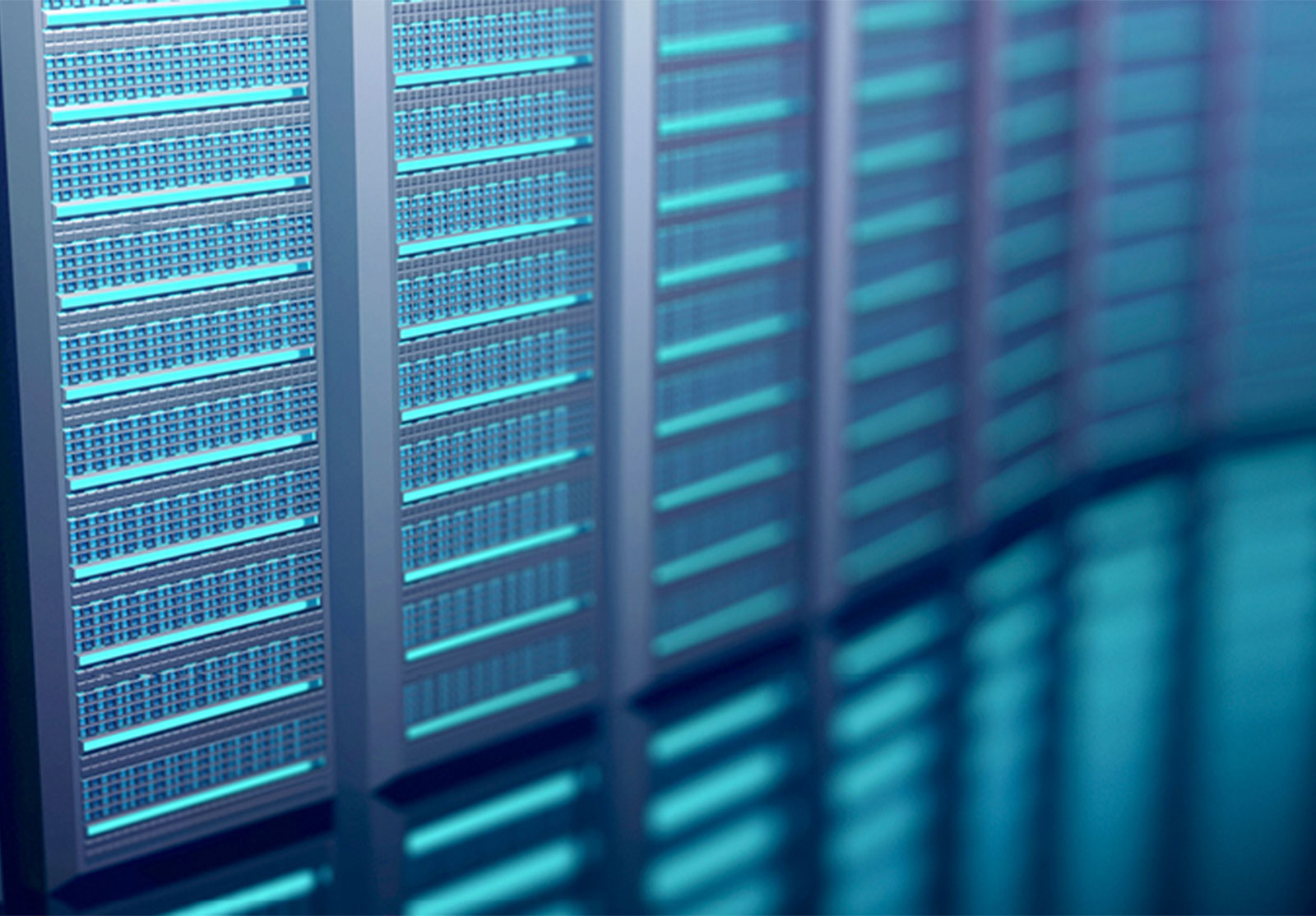 Servers lined up on an abstract background.