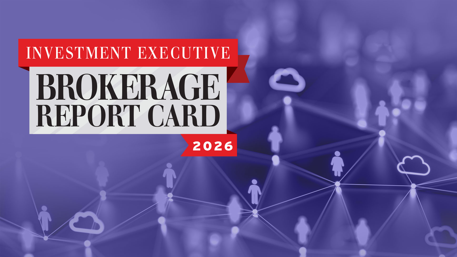 Brokerage Report Card Investment Executive logo with data background showing little stick people