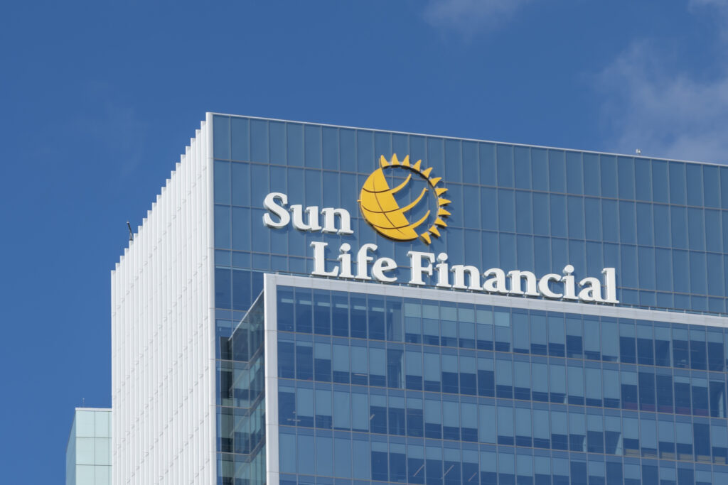 Sun Life Financial logo on a glass building.